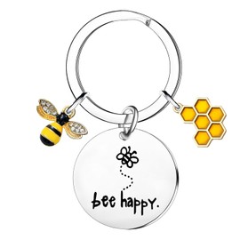 Tihnvk Bee Happy Keyring For Women Bee Happy Gifts For Friends Coworker Encouragement Keyring Inspirational Bees Gift