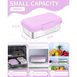 Bugucat Kinder Brotdose Edelstahl Lunchbox 900ML,Auslaufsicher Lunchbox Kinder Brotdose mit Trennwänd,Brotdosen Bento Box für Mädchen, Snackbox kinder Frühstücksbox Kindergarten für Kindergarten Lila