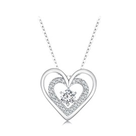 NINGAN 925 Sterling Silver Women's Necklace Rose Gold Necklace Heart Shaped Moissanite Pendant Necklace Gift for Mother Wife, Sterling Silver, Cubic Zirconia