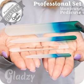 Juego de Limas de Cristal Checo para Uñas - Lima de Callos, Empujador de Cutículas de Precisión, Doble Superficie de Granos Diferentes, Manicura y Ped
