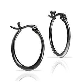Hoops & Loops 925 Sterling Silver 23mm Oval Flat Click-top High Polished Lightweight Hoop Earrings for Women and Teen Girls, Black