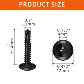 #12 x 1 Hex Socket Self Tapping Screws, Stainless Steel 410 Sheet Metal Flat Head Drilling Screw, Black Oxide, Quantity 50