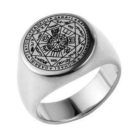 HZMAN Stainless Steel Retro Seals of The Seven Archangels Ring for Men Women (Silver,13)