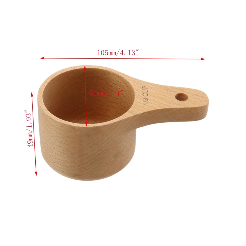 Mewutal 1/3 Cup Wooden Measuring Cup with Short Handle Handcrafted