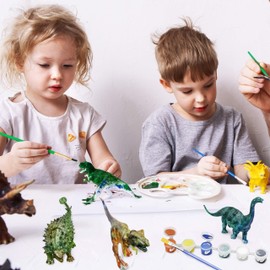 THE TWIDDLERS 20-Piece Dinosaur Painting Set, 5 Dinosaur Figures with 40 Mini Paint Pots (8 Colours), 10 Brushes & Trees - Crafts for Boys (40)
