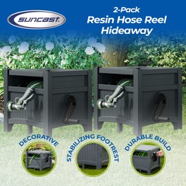 Suncast Hideaway 100 Foot Garden Hose Reel for 5/8 Inch Hoses with Stay Up Lid and Crank Handle for Outdoor Storage, Cyberspace, 2 Pack