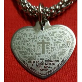 Stainless Steel Pendant with Our Father Prayer in Spanish - with 18 inches CHAIN
