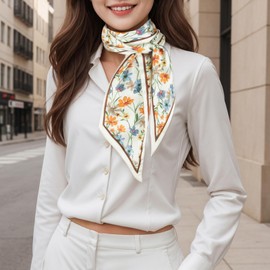 RIIQIICHY Women's Neckerchief Ribbon Scarf, Rectangle, Thin, Hair Accessory, Bag Decoration, Hair Ornament, Commuting to Work, Fuji Vine Cream