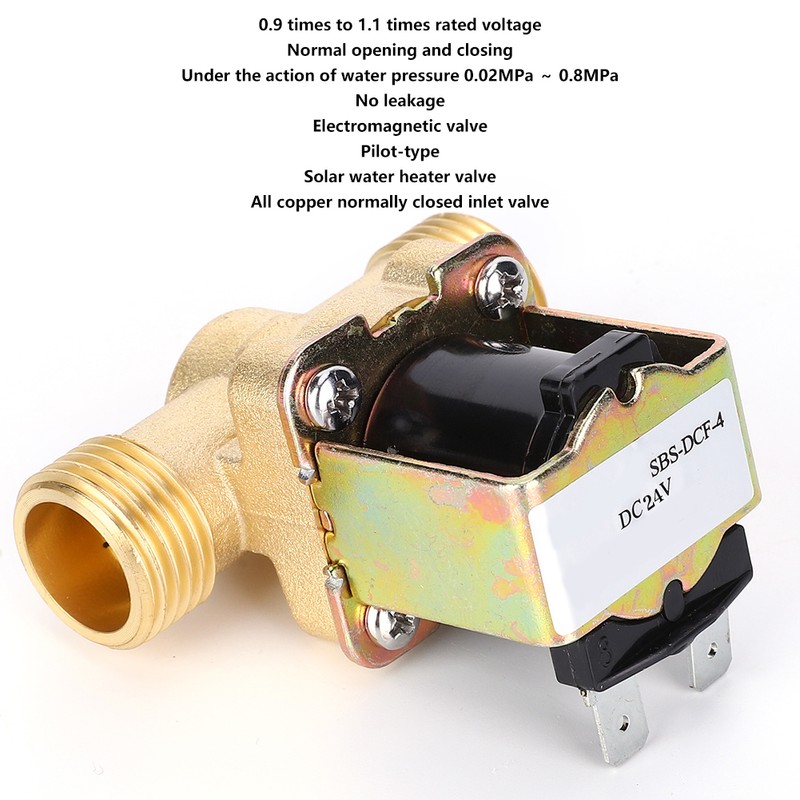 Solenoid Valve Copper Electromagnetic Valve Industrial Accessory 1/2-Inch for Solar