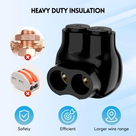 Insulated Connector 2 Port Multi Tap Connector 5PCS 2-14AWG Single Entry Splice Electrical Power Connector Black Interconnect Terminals Pre Filled Wire Connectors