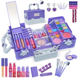 Kids Makeup Kit for Girl - Safe and Washable Makeup for Kids, Real Girls Makeup Kit, Toddler Makeup Kit with Cosmetic Case, Girls Toys Age 4-12, Princess Toys Birthday Gifts for Girls(Light Purple)