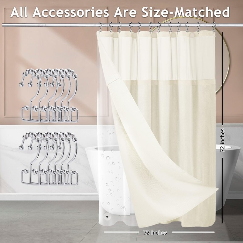 3-in-1 Shower Curtain Set, 72" x 72" Waffle Texture Shower