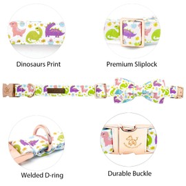 Elegant little tail Dog Collar- Cute Dinosaur Dog Collar with Bow for Small Dogs,Male Adjustable Cotton Summer Pet Bow Holiday Puppy Collar for Small Medium Large Dogs