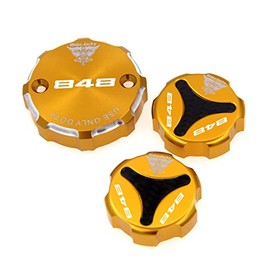 Riderjacky For Ducati 848/EVO 2008-2013 2009 2010 2011 2012 CNC Aluminum Motorcycle Front Brake Clutch & Rear Brake Fluid Reservoir Cover Cap (Gold with logo)