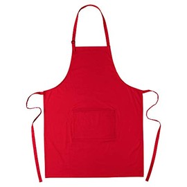 eBuyGB 100% Cotton Plain Aprons Chefs Kitchen Apron With Adjustable Neck Strap and Front Pocket Waiter Bistro Catering (Red)