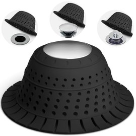 Shower Drain Hair Catcher - Bathtub Drain Cover Foldable Silicone，Shower Drain Protector for Pop-Up and Regular Drains of Shower,Tub, Bathroom, Sink, Silver-Black