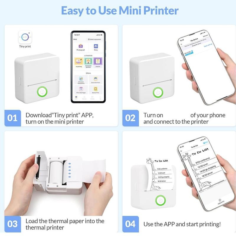 Portable Mini Printer, 1 Set USB Wireless Mini Sticker Printer