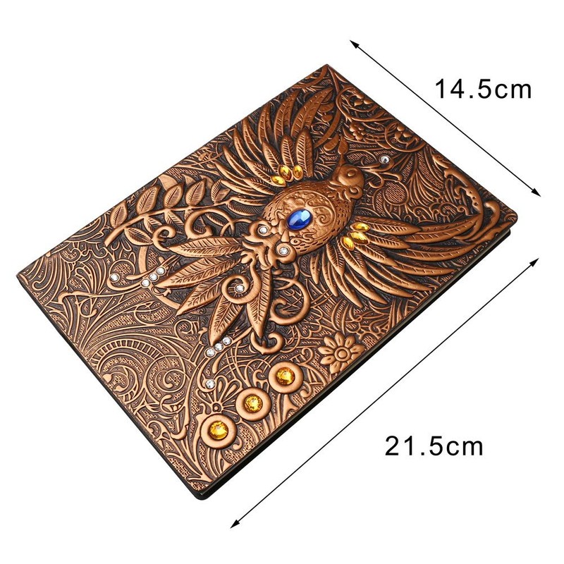 200 Pages A5 Vintage Leather Notebook, 3D Embossed Phoenix Notebook