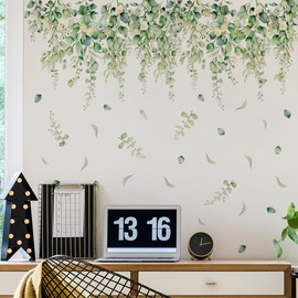 Mestiker House Plant Wall Sticker Plant Rattan Flower Butterfly Wallpaper Sticker Stylish Living Room Wall Sticker Wallpaper Waterproof Wall Decor Rental Housing (01-Green)