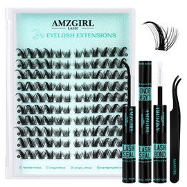 Lash Extension Set, 120 Pieces, DIY Eyelash Extensions Set, Wispy Lashes Extension Kit, C Curl, Individual Eyelash Clusters with Lash Bond and Seal, Eyelash Tweezers for Eyelash Extension Kit (Aurora)
