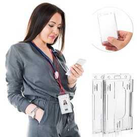 Cobee Heavy Duty Badge Holders, 2 Pieces Hard Plastic ID Credit Card Protector Thumb Slot Transparent Card Case