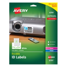 Avery Durable ID Labels, Permanent Adhesive, 1-1/4" x 1-3/4", Pack of 256 (6791)