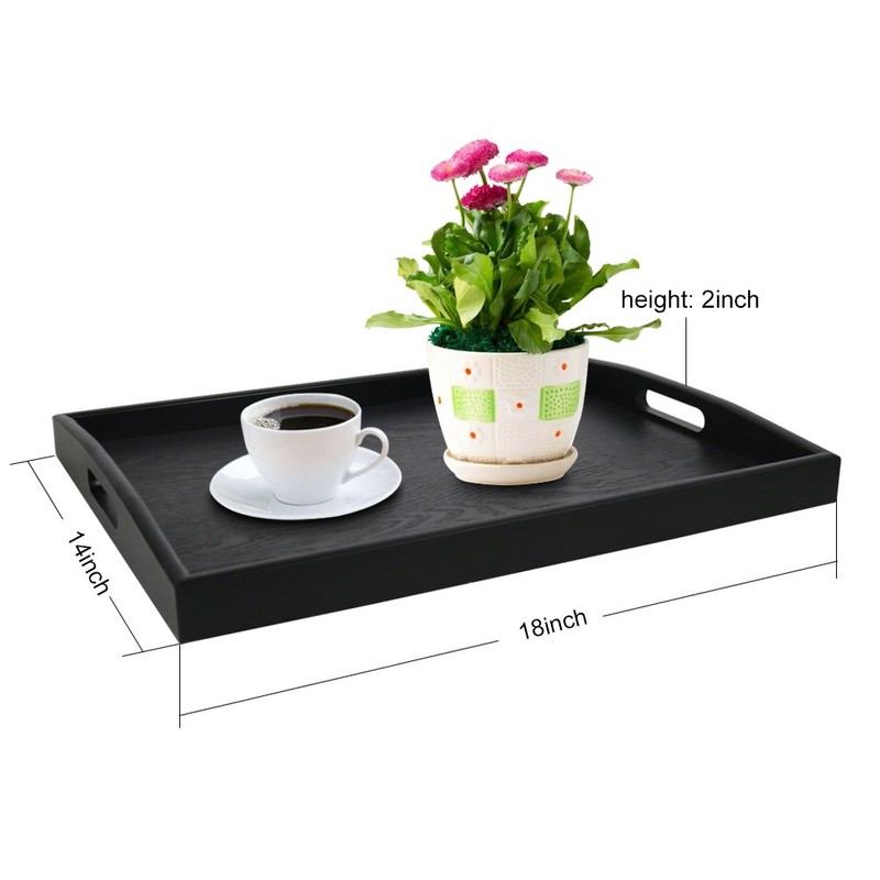 DILLMAN Serving Tray Large Black Wood Rectangle Food Tray Butler