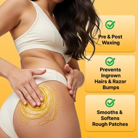 Exfoliating Body Scrub–Ingrown Hair Treatment, Bikini Area Exfoliator, Razor Bumps Treatment for Women–Kojic Acid, Turmeric &AHA/BHA–Smooth, Brighten& Even Skin Tone for Bikini, Underarm &Inner Thighs