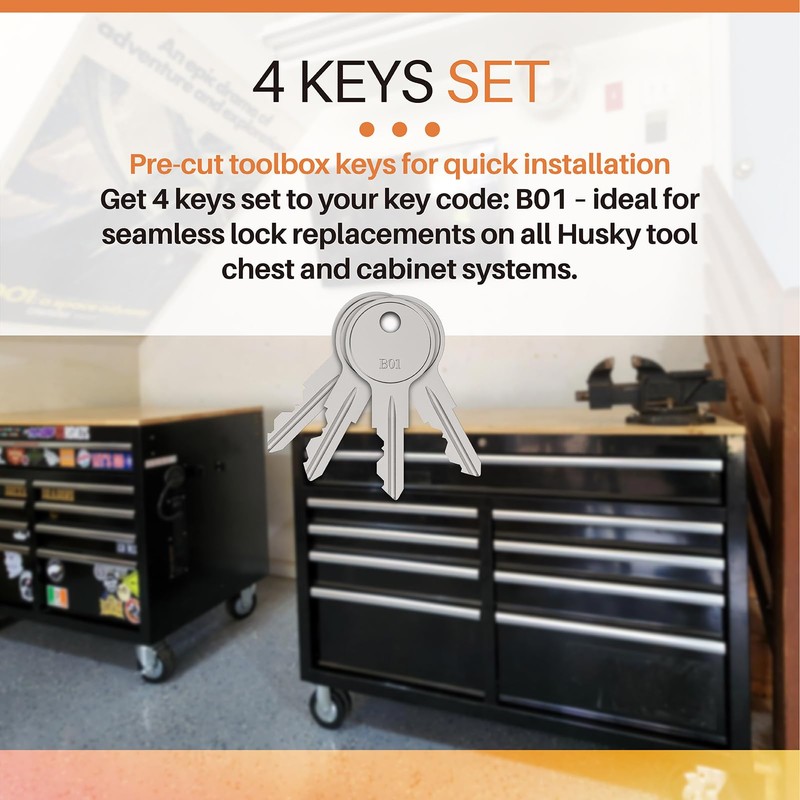 B01 Replacement Keys 4-Pack for Husky Tool Box Locks