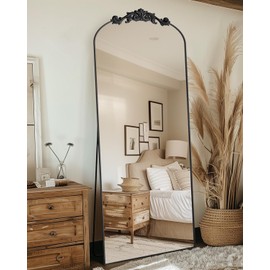 Furnbar Full Length Mirror, 71"x28" Arched Full Body Mirror Freestanding with Carved Metal Frame, Large Floor Mirrors for HomeDecor, Standing Mirrors for Bedroom&Dressing Room, Black