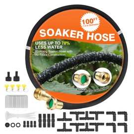Soaker Hose 100 FT for Garden with 1/2" Diameter Irrigation Hose Save 70% of Water Solid Brass Interface Eminently Suitable for Lawn and Garden Bed Cover