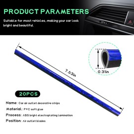 JUSTTOP 20 PCS Car Air Conditioner Decoration Strip, Bendable Car Interior Moulding Trim Strip Line, Waterproof DIY Trim Strips for Most Car Air Vent Outlet, Car Accessories (Blue)