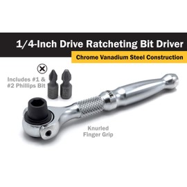 Titan 11318 1/4-Inch Drive x 4-Inch 90-Tooth Swivel Head Micro Ratcheting Bit Driver - Silver