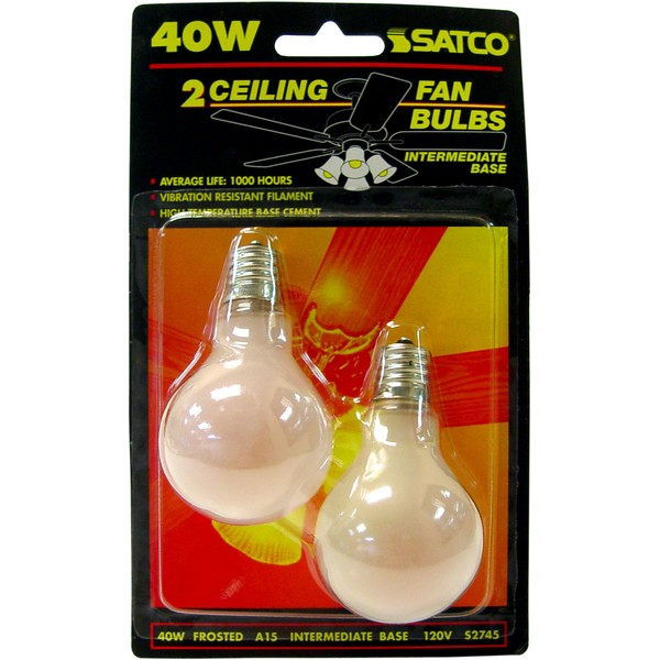 Satco S2745 120V Intermediate Base 40-Watt A15 Light Bulb, Frosted