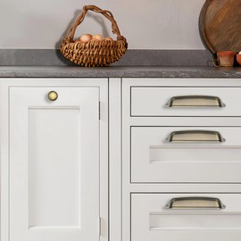 khtumeware 10 Pack 3 inch (76 mm) Vintage Drawer Pulls Brushed Antique Brass Cabinet Cup Pulls Cabinet Hardware Kitchen Cabinet Handles Bin Cup Pulls for Kitchen Cabinets.