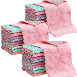 Reusable Microfiber Kitchen Cleaning Cloths – Super Absorbent, Quick-Drying Dish Towels for Kitchen, Car, Furniture, Bowl, Tea. 10.6" x 6.3" Coral Velvet Dishcloths, Lint-Free & Machine Washable (24)