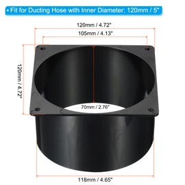 PATIKIL 5" Duct Connector Flange, 2 Pack Dryer Vent Wall Plate Square to Round Straight Ducting Plate for Air Heating Cooling Ventilation Exhaust Fan, Black
