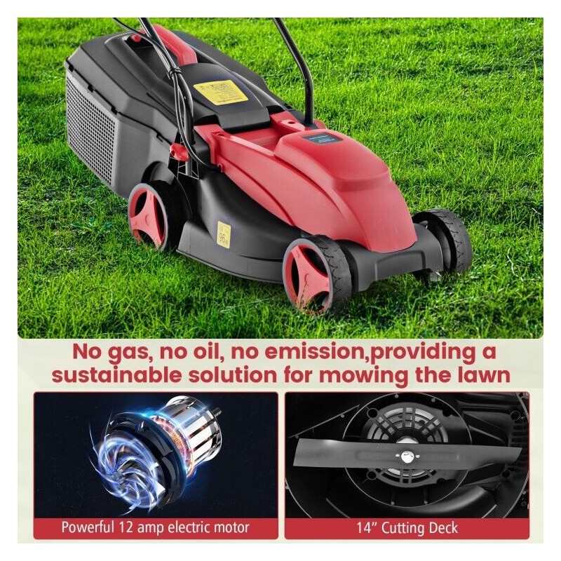 Costway 12-AMP Electric Lawn Mower Corded 13.5" Adjustable Height With