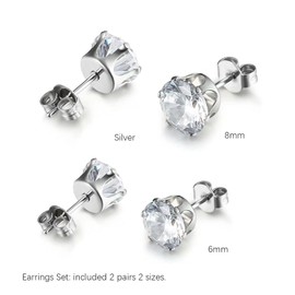 Krstudent 2 Pairs Titanium Earrings Studs, Hypoallergenic Stud Earrings for Women Girls Men 6mm8mm