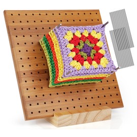 Coopay Crochet Blocking Board, 20 x 20 cm Bamboo Barrier Board for Granny Square Tensioner, Wooden Granny Squares Blocking Board and 20 Stainless Steel Rod Pins, Locking Board Crochet, Knitting and