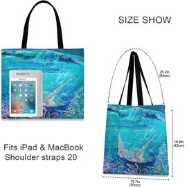 visesunny Women's Large Canvas Tote Shoulder Bag Ocean Sea Turtle Top Storage Handle Shopping Bag Casual Reusable Tote Bag for Beach,Travel,Groceries,Books
