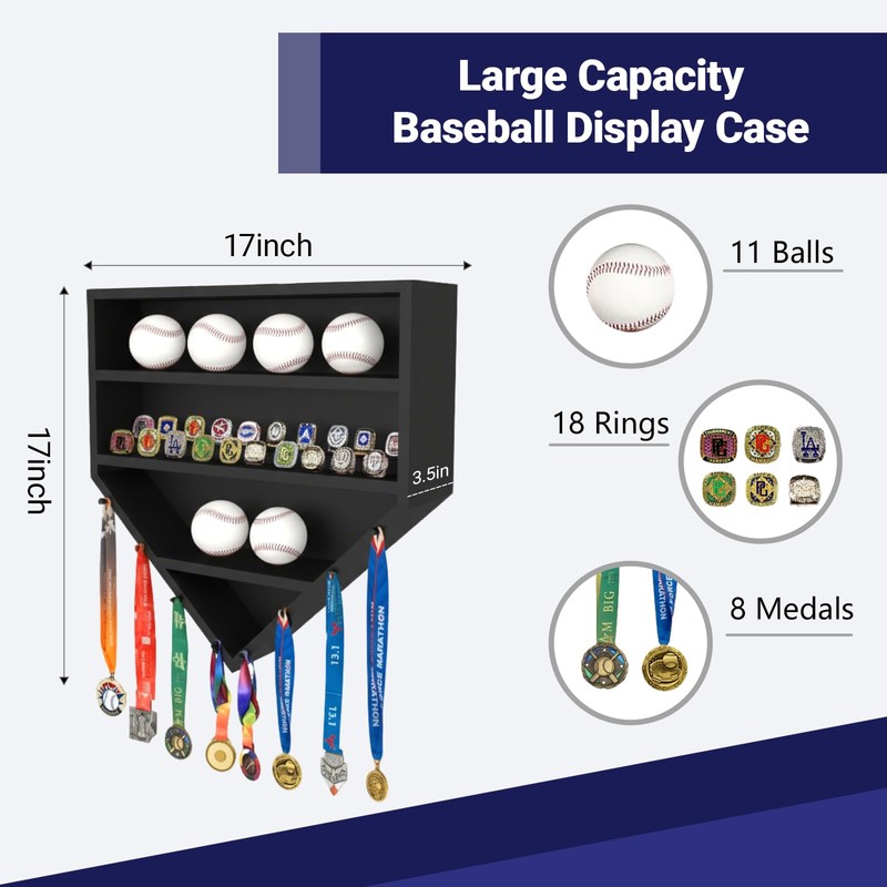 Baseball Holder Display Case Wooden Championship Ring Display Case Wall