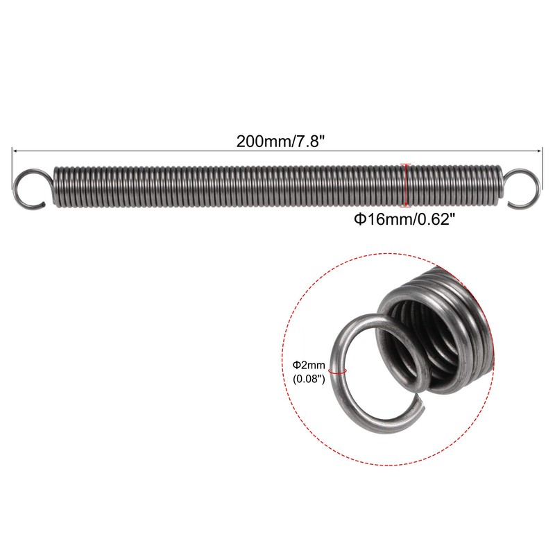 sourcing map Compression Spring,16mm OD,2mm Wire Size,244mm Extended Length,200mm Free
