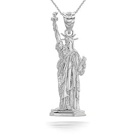 22", Flame Statue Of Liberty New York in Solid 925 Sterling Silver Pendant Necklace