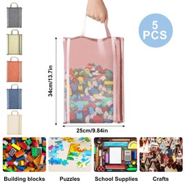 5pcs Mesh Toy Storage Bags, Colored Mesh Zipper Pouches for Board Games, Nylon Puzzles & Building Blocks Board Game Storage Breathable Durable Organizer for School Home & Office Supplies (A4-2layers)