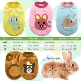 Vehomy 4Pcs Rabbit Bunny Clothes Guinea Pig Clothes Costume Small Pet Cozy Fleece Vest Warm T-Shirt Sweater for Ferret Teacup Poodles Puppy Kitten and Other Small Animals 2XS
