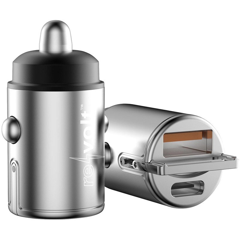 revolt Micro Car Fast Charger with USB-C PD & USB-A