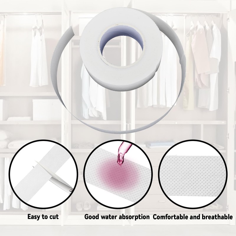 3 Rolls Sweat Pads Collar Protectors Self-Adhesive Absorbent Disposable Tape