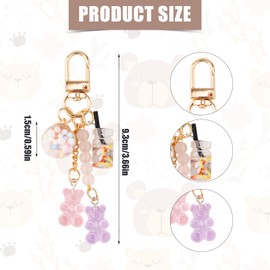 Gosknor Pack of 2 Gummy Bear Keychains, Bear Pendant Cute Resin Cute Keychain Accessories Kawaii Key Chain Jewelry Candy Color Macaroons Bear Keychain, multicoloured, M