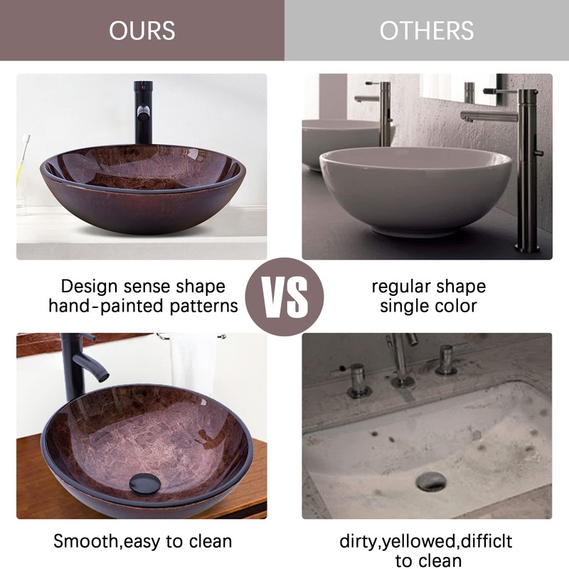 YIMAI Ingenuity Bathroom Vessel Sink 16.5" Vessel Sinks Tempered Glass